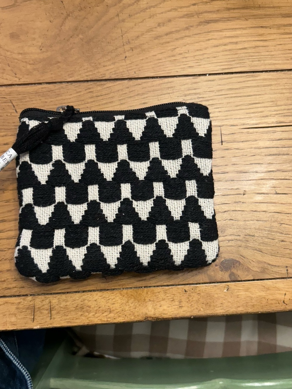 Black & Cream Geometric Woven Zip Small Pouch